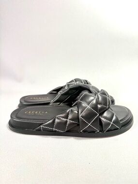 CECELIA NEW YORK Ellie Black Quilted Braided Slide Sandals
